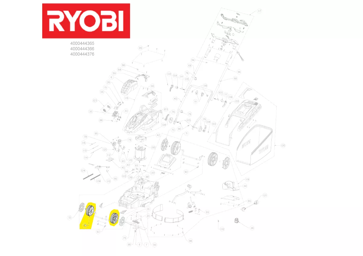 roue avant tondeuse à gazon réf. 5131036956 Ryobi